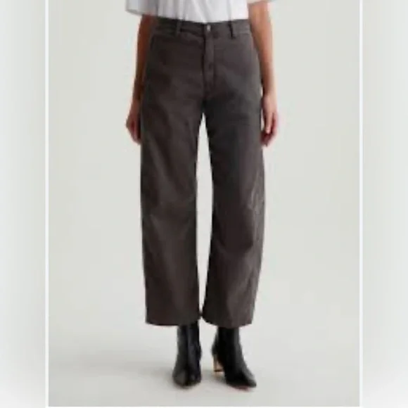 AG Adriano Goldschmied Fiona Trouser High-Rise Barrel Sulfur Misty Grey Size 32 - Picture 1 of 9